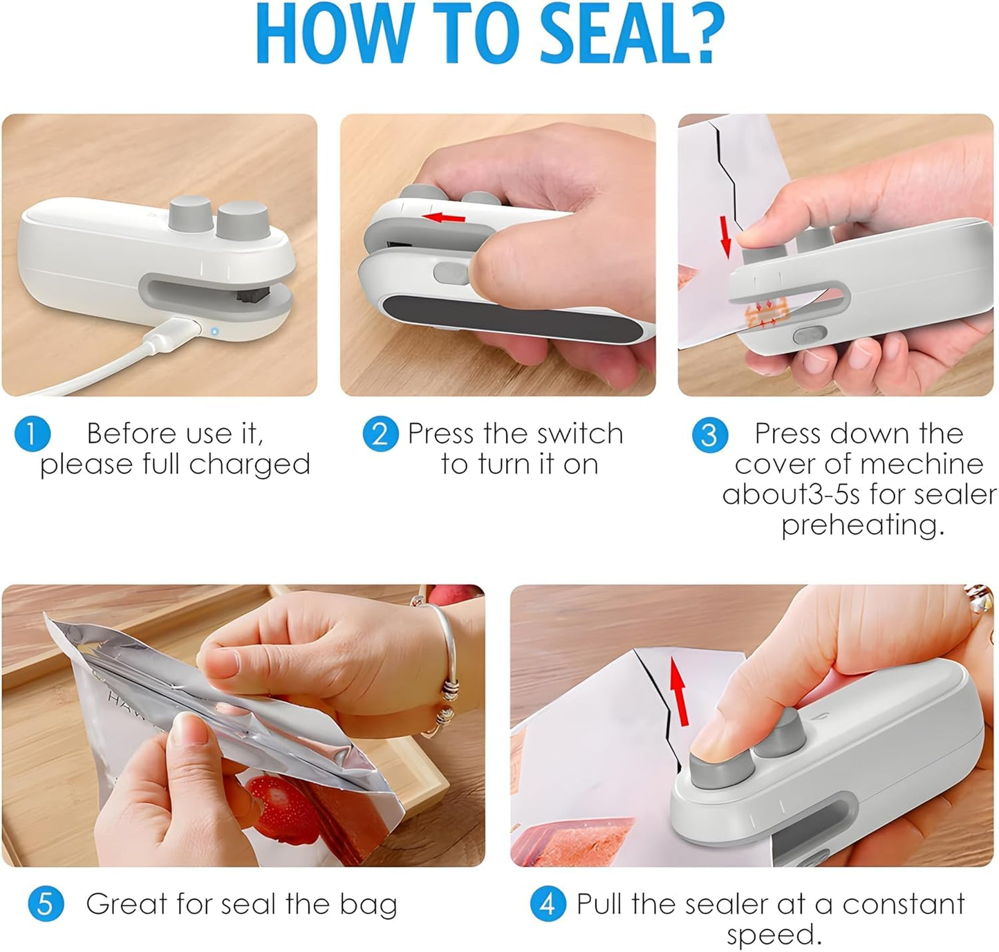 Handheld Mini Heat Sealer for Food & Snacks | 2-in-1 Bag Sealer with Cutter | Premium Quality