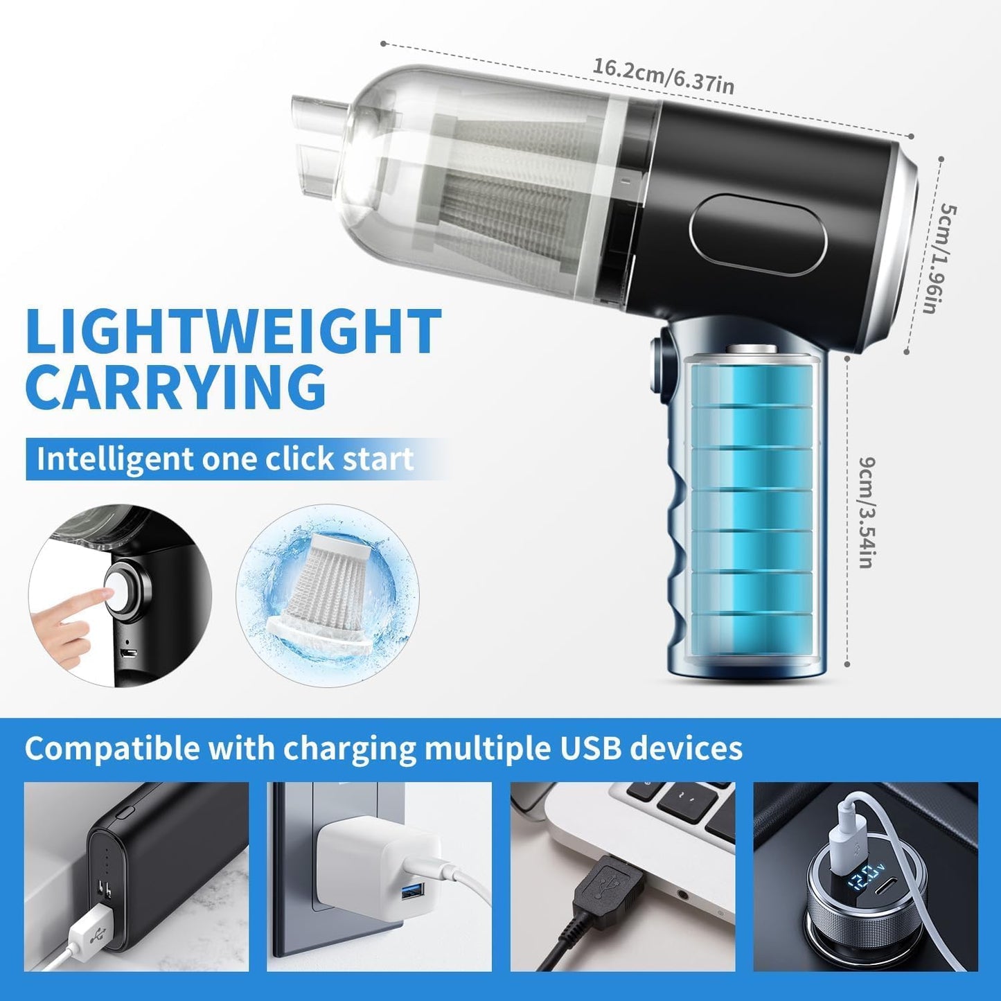 2 in 1 Wireless Vacuum Cleaner | Handheld USB Rechargeable for Home & Car (Premium Quality)